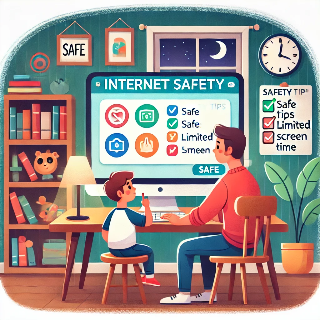 Sicurezza online Bambino al computer in sicurezza