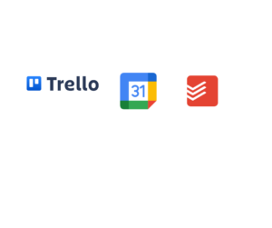 Strategie per migliorare la produttività quotidiana. Icone di trello, google calendar e todoist, strumenti utili per migliorare la produttività nella giornata.