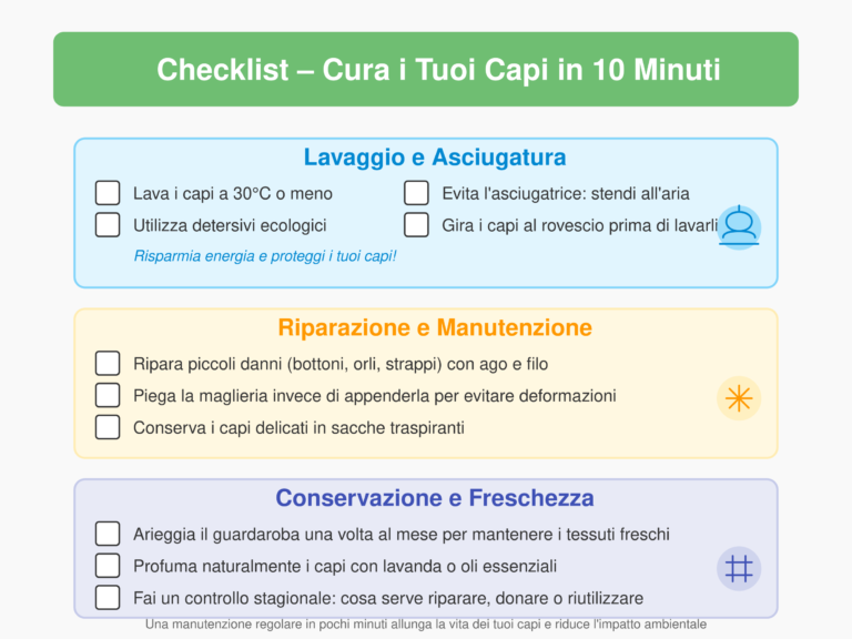 Infografica come curare i capi di abbigliamento per farli durare più a lungo - Moda sostenibile